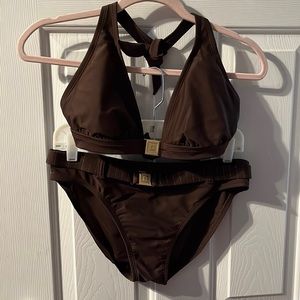 Brown Two Piece Bikini w Gold Hardware